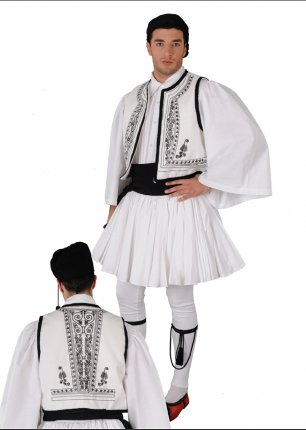 TRADITIONAL White TSOLIAS COSTUME -Man - Greek City Music Toronto